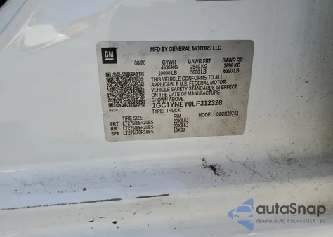 2020 Chevrolet Silverado K2500 Heavy Duty Lt z USA, uszkodzony, nr VIN 1GC1YNEY0LF312328